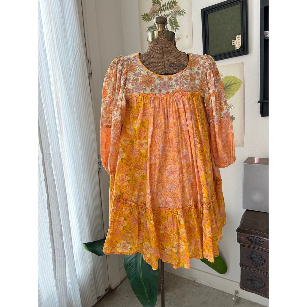 American Eagle Floral Babydoll Mini Dress XS Orange Pink Cottagecore Boho